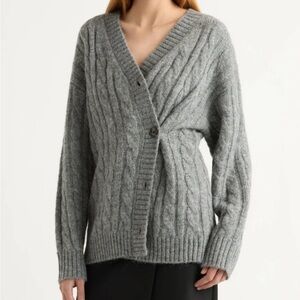 Modern Citizen Gray Cable Knit V-Neck Button Cardigan